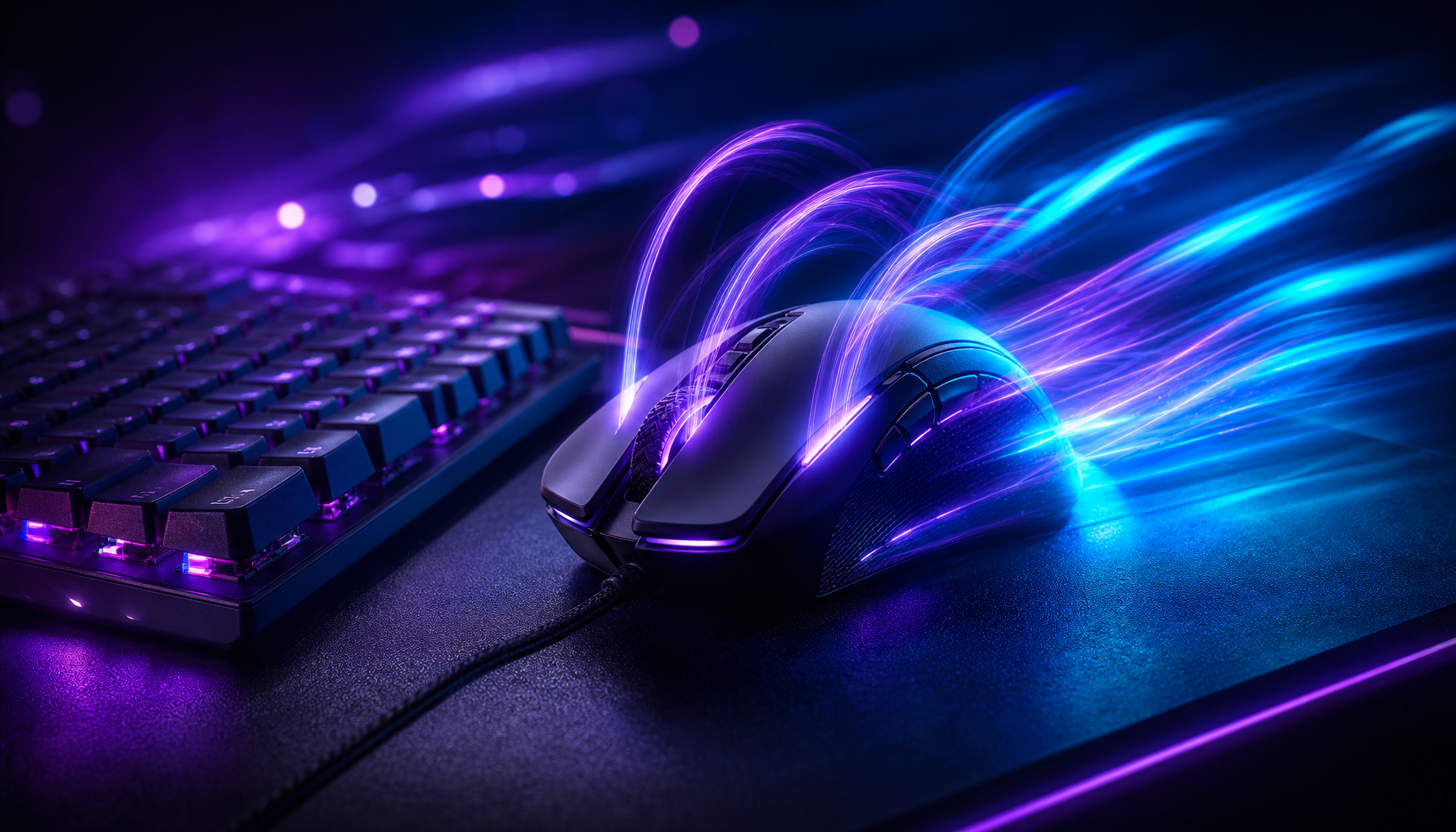 Neon gaming mouse and keyboard showing HyperClick rapid input energy